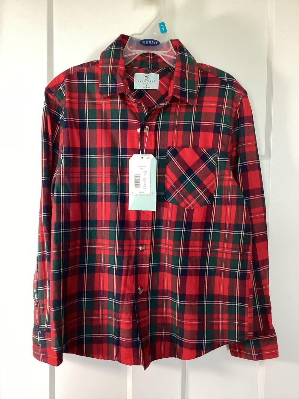 nwt Class Club Red Holiday Plaid Button Up Shirt Boys Size 8 christmas cotton
